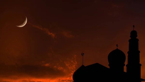 Meczet Kopuła Półksiężyc Ciemna Noc Niebo Tło Prorok Izrael Mekka — Zdjęcie stockowe