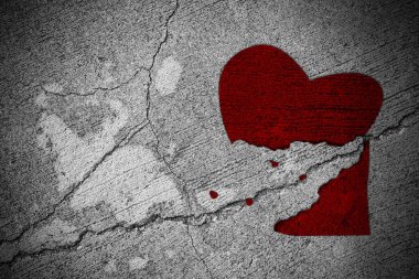 Heart Shape Red Paint Heartbreak Broken on Texture Cement Floor Crack Split Background Card Separation Relationship Uhappy Love Breakup Symbols Mockup Heartbreak Divorce Pictogram Symbols Space Scene. clipart