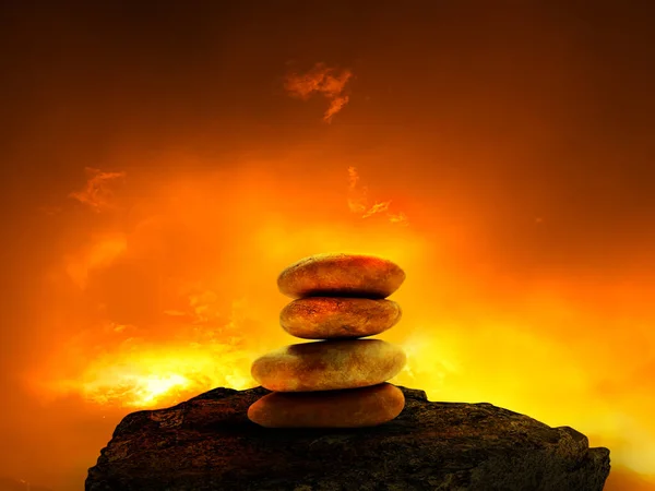 Stone Balance Sunset Background Tower Pebble on Rock Stack Perfect Pile Scene Free Space Sunrise Concept Peace Relax Nature Harmony Broken Heart, Pyramid Zen Garden Japan Table Meditation Stability