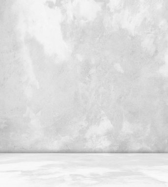 Arka plan Beyaz Duvar Stüdyosu Mutfak Masası Gri Platform Foom Gri 3d Sahne Çimento Sahnesi Aydınlık Arka plan Beton Yer Boş Çatı Çatı Stüdyo Atölyesi Asgari Model Bg Model Barakası.