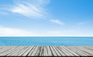 Seyahat konsepti, Sea Table Summer Tropical Blue Ocean with Sky Horizon Island Mockup Sahne Sahnesi Güzellik Güneş kremi Turizm Tatili Gevşeme Tatili, Doğa Güzel Sahnesi.