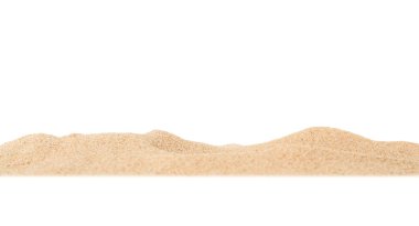 Kum Sahili, Beyaz Arkaplan Dokusunu İzole Etti Yaz Zen Bahçe Sahil Okyanusu Sıcak Tropikal Sahne Serinletici Doğa, Yaz Saati Yoga Tatil Yogası Kum Külü Kuru Kahverengi Parçacık.