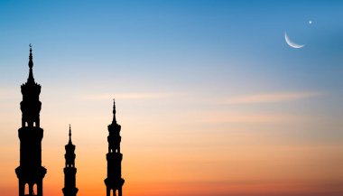 Musque Dome Gece Binası Gökyüzü Ay Batımı Arka plan Mubaruk İslam 'ı selamlıyor Ramazan Element Mescid Aqsa Hac Kabe Umrah Kurban Bayramı Arap İslam Müslümanları selamlıyor.