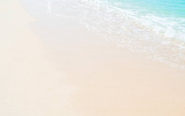 Travel Nature Concept, Sea Sand Background Blue Water at Coast Season Summer Tropical Ocean Beautiful Wave Seascape Vacation Smooth Wallpaper Island Outdoor Tropical Coast Sandy Nature Landscape.
