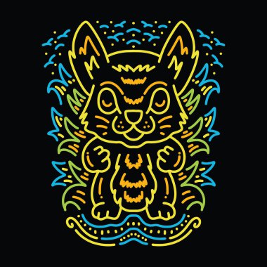 Renkli Monoline Tavşan Vektörü Grafik Tasarım Çizimi Amblemi