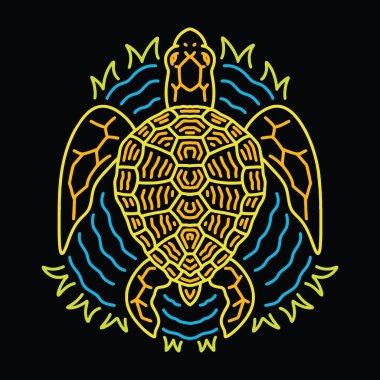 Renkli Monoline Kaplumbağa Vektörü Grafik Tasarım Çizimi Amblemi