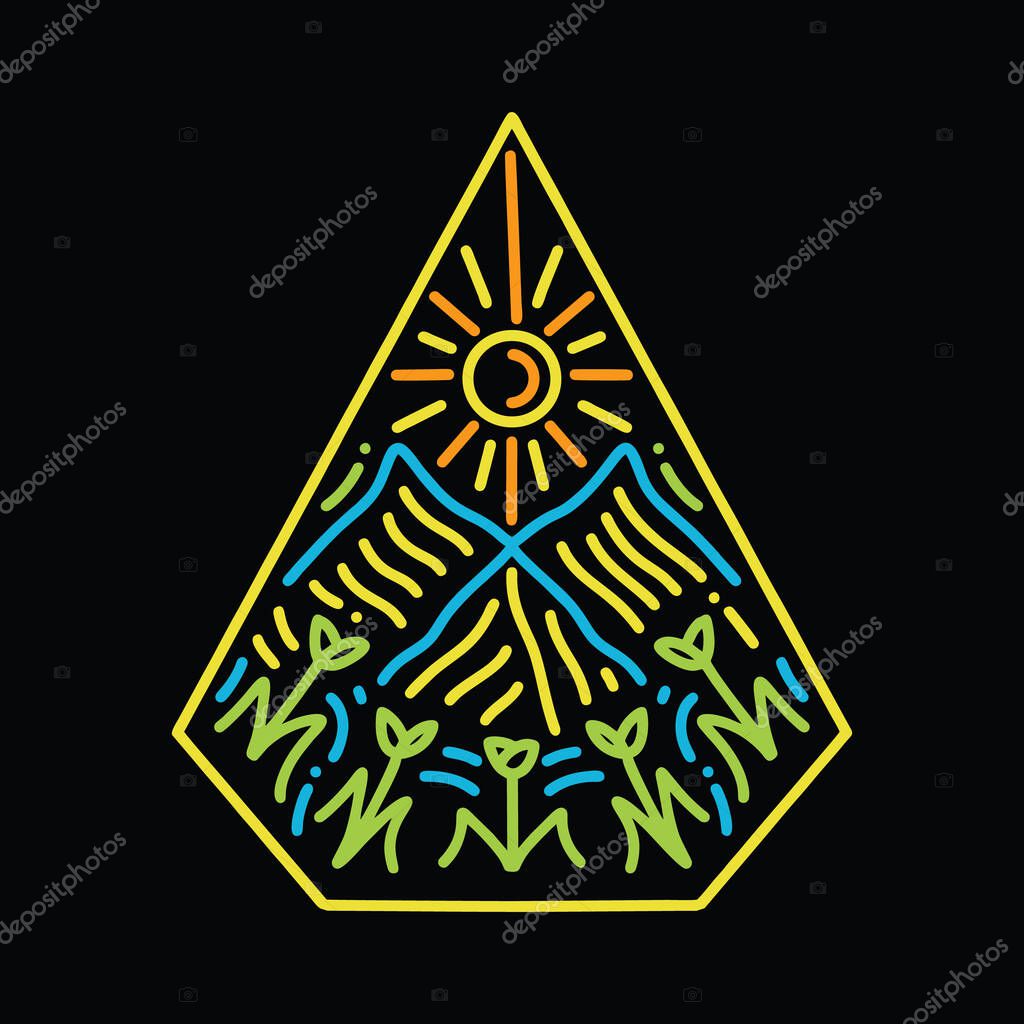 Premium Monoline Colorful Mountain Vector Graphic Design illustration Vintage style Emblem Symbol and Icon