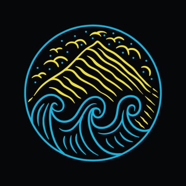 Monoline Sahili Dağ Vektörü Grafik Tasarım Simgesi ve Simgesi