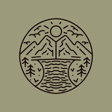 Premium Monoline Vintage Dağ Logo Vektörü, Orman Sembol ve ikonu, İş için Yaratıcı Amblem Tasarım Şirketi
