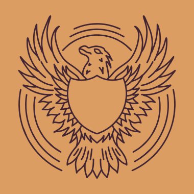Fly Eagle Illustrasyon Monoline Vector Logosu, Kuş Vintage Rozeti, İş İçin Yaratıcı Amblem Tasarımı