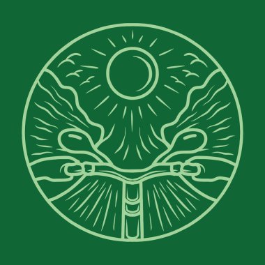 Bisiklet illüstrasyonu Monoline Vector Logosu, yarış vintage rozeti, Tişört için yaratıcı amblem tasarımı