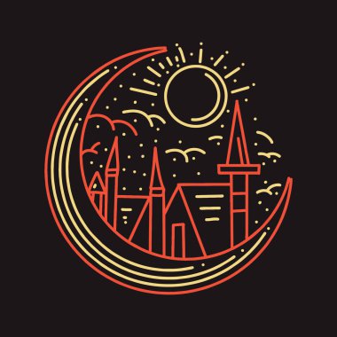 Ev illüstrasyonu: Monoline Vector Logosu, Köy vintage rozeti, İş İçin Yaratıcı Amblem Tasarımı