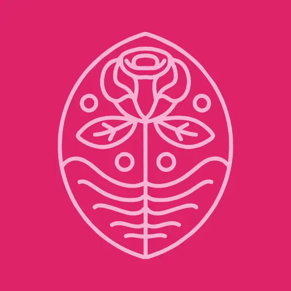 Gül Çiçeği illüstrasyonu, Monoline Vector Logosu, Güzellik Flora antika rozeti, Tişört için yaratıcı amblem tasarımı