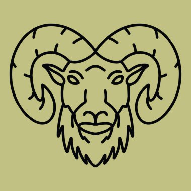 Klasik koyun resmi, Monoline Vector logosu, keçi antika rozeti, Tişört için yaratıcı amblem tasarımı.