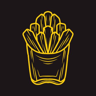 Monoline Patates Vektörü Logosu, Lokanta Gıda vintage rozeti, fast food yaratıcı amblem tasarımı