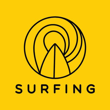 Monoline Surfing Vector Logosu, Summer Beach Vintage rozeti, Tatil Yaratıcı Amblem Tasarımı
