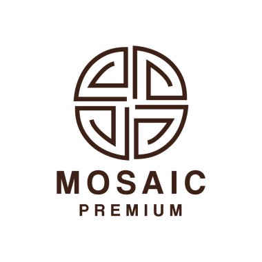 Monoline Mozaik Logo Tasarımı Vektör İllüstrasyon Lüks Dekorasyon Sembolü