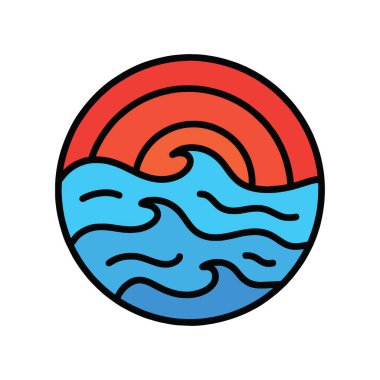 Deniz Okyanusu Dalgası Logosu Vektör Sahili İllüstrasyon Monolini Yaz rozet simgesi simgesi