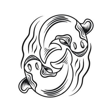 Balık Çizimi Tasarım Vektörü illüstrasyon hayvan rozeti simgesi simgesi