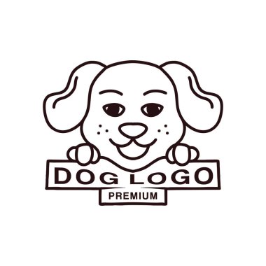 Premium Şirin Köpek Logosu Klasik Monoline Tasarım Vektör Çizimi Hayvan Evcil Hayvan rozeti simgesi simgesi simgesi