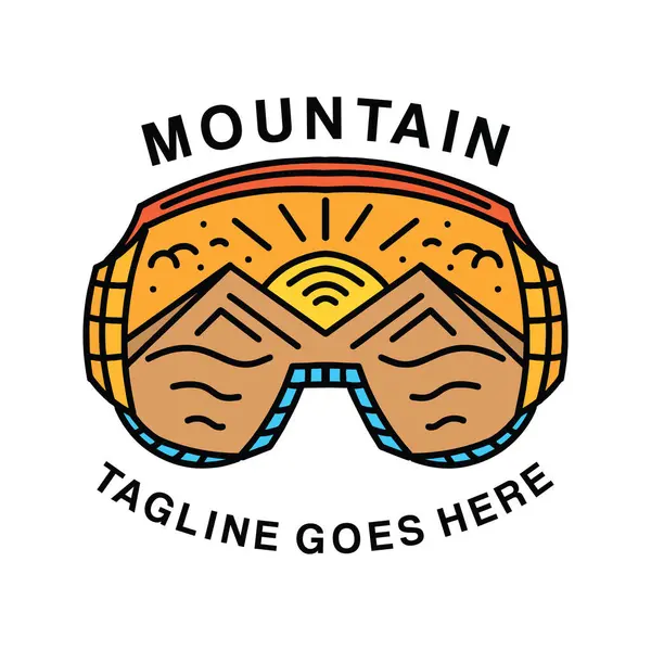 Premium Monoline Mountain Vintage Logo Design Emblem Vector Illustration Adventure — Stock Vector