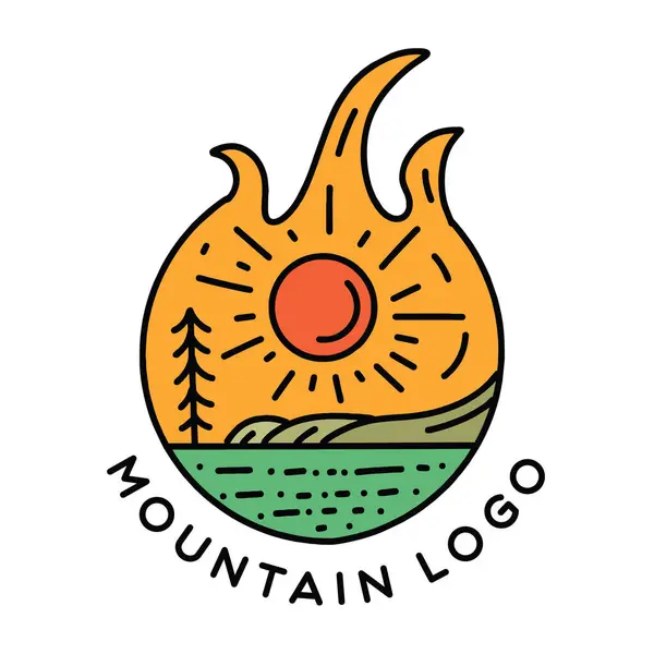 Premium Monoline Mountain Vintage Logo Design Emblem Vector Illustration Adventure — Stock Vector