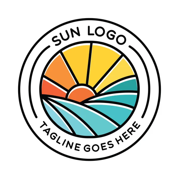 Güneş Logosu Tasarımı Lüks Amblem Vektör İllüstrasyon Rozet Simgesi Simgesi Simgesi Simgesi Simgesi Simgesi