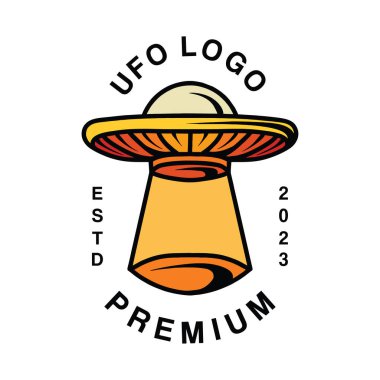 Ufo Uzay Logosu Monoline Vintage Amblem Vektör Tasarım Rozet Çizimi Simgesi Simgesi Simgesi Simgesi Simgesi