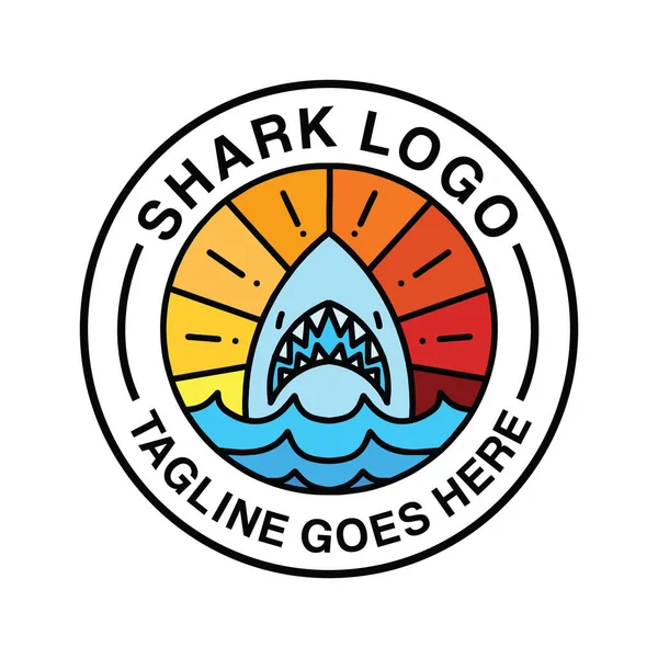 Shark Logo Monoline Vintage Amblem Vektör Tasarım Çizim Simgesi Simgesi Simgesi Simgesi Simgesi