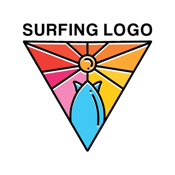 Sun Surf Summer Beach Monoline Logo Vector Vintage Tasarım Rozet Çizimi Simgesi Simgesi Simgesi Simgesi Simgesi