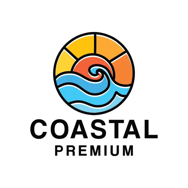 Coastal Ocean Monoline Logo Vector Vintage Amblem Tasarım Rozet Çizimi Simgesi Simgesi Simgesi Simgesi Simgesi Simgesi