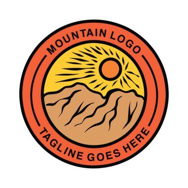 Dağ Monolini Logo Vektörü Vintage İllüstrasyon Amblem Tasarım Rozet Çizimi Simgesi Simgesi Simgesi Simgesi Simgesi Simgesi