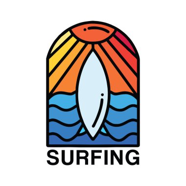 Sörf Summer Beach Monoline Logo Vector Vintage Tasarım Rozet Çizimi Simgesi Simgesi Simgesi Simgesi Simgesi