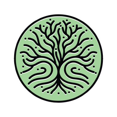 Ağaç Kökü Monolini Logo Vektörü Vintage İllüstrasyon Amblem Tasarım Rozet Çizimi Simgesi Simgesi Simgesi Simgesi Simgesi Simgesi