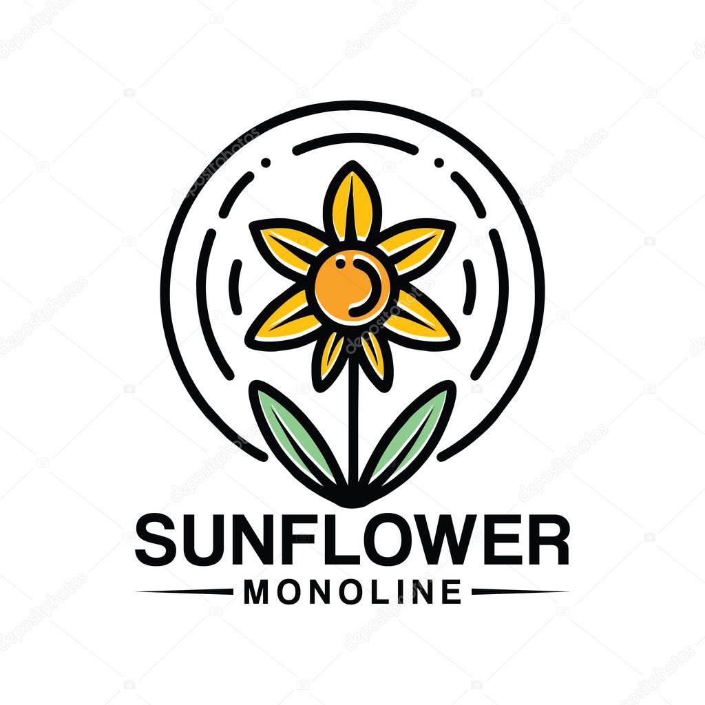 Sunflower Monoline Logo Vector Vintage illustration Emblem Design badge illustration Symbol Icon