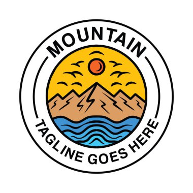 Renkli Dağ Logo Vektörü Grafik Tasarım Vintage Rozet Amblemi ve Simgesi