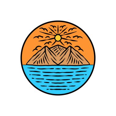 Renkli Dağ Vektörü Tasarımı El Çizimi Sanatı Simgesi