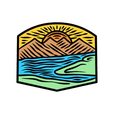 Renkli Dağ Vektörü Tasarımı El Çizimi Sanatı