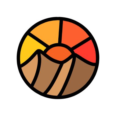Renkli Güneş Dağı Logo Vektör Tasarımı Çizimi Amblemi