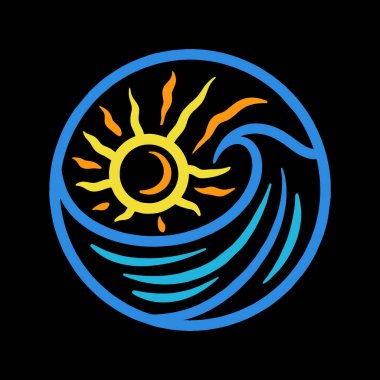 Renkli Güneş Dalgası Logo Vektörü Tasarımı Çizimi Amblemi
