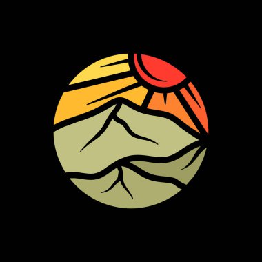 Renkli Güneş Dağı Logo Vektör Tasarımı Çizimi Amblemi