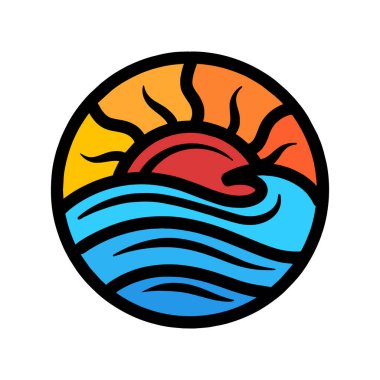 Renkli Okyanus Logo Vektör Tasarımı Çizimi Amblemi