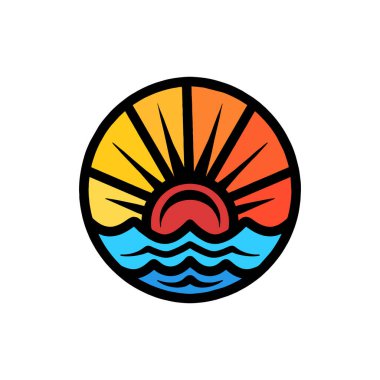 Renkli Okyanus Logo Vektör Tasarımı Çizimi Amblemi