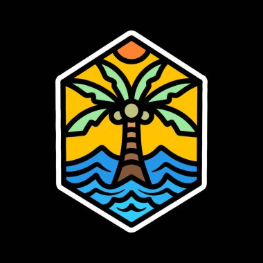 Palmiye Ağacı Logo Vektörü Tasarımı Çizim Amblemi