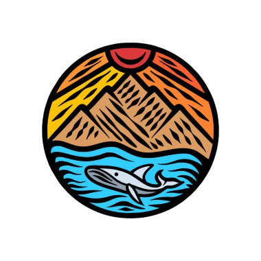 El Çizimi Dağ Balinası Logo Vektör Tasarımı Çizimi Amblemi