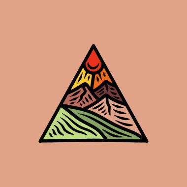 El Çizimi Dağ Logosu Tasarım Çizim Vektörü Amblemi