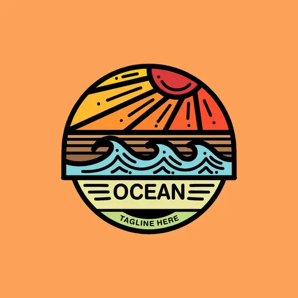 El Çizimi Plaj Ocean Vintage Logo Tasarım Çizim Vektörü Amblemi