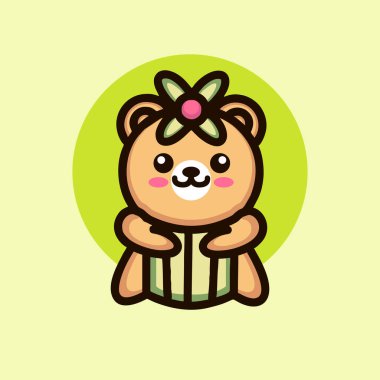 Sevimli Ayı Çizgi Filmi Hayvan Çizimi Vektör Tasarımı Amblemi