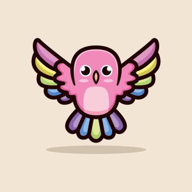 Şirin Kuş Renkli Çizgi Film Hayvan Maskotu Tasarım Vektörü İllüstrasyonu