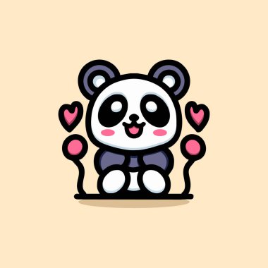 Şirin Panda Maskotu Hayvan Vektörü Logosu Çizimi Çizimi
